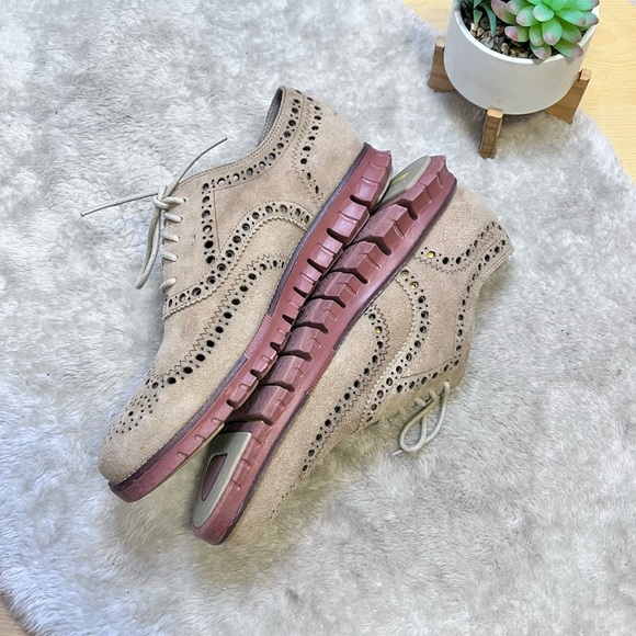 Cole Hann | Zerogrand Tan Suede Wingtip Oxford Men's Size 9.5 - Picture 4 of 14